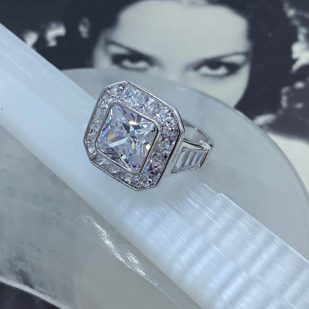 Clear CZ Statement Ring – Rhodium Brass Setting, Sizes 5 & 9